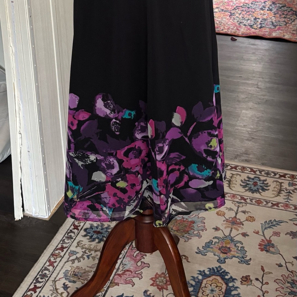 East 5th Black and Purple Floral Midi Skirt